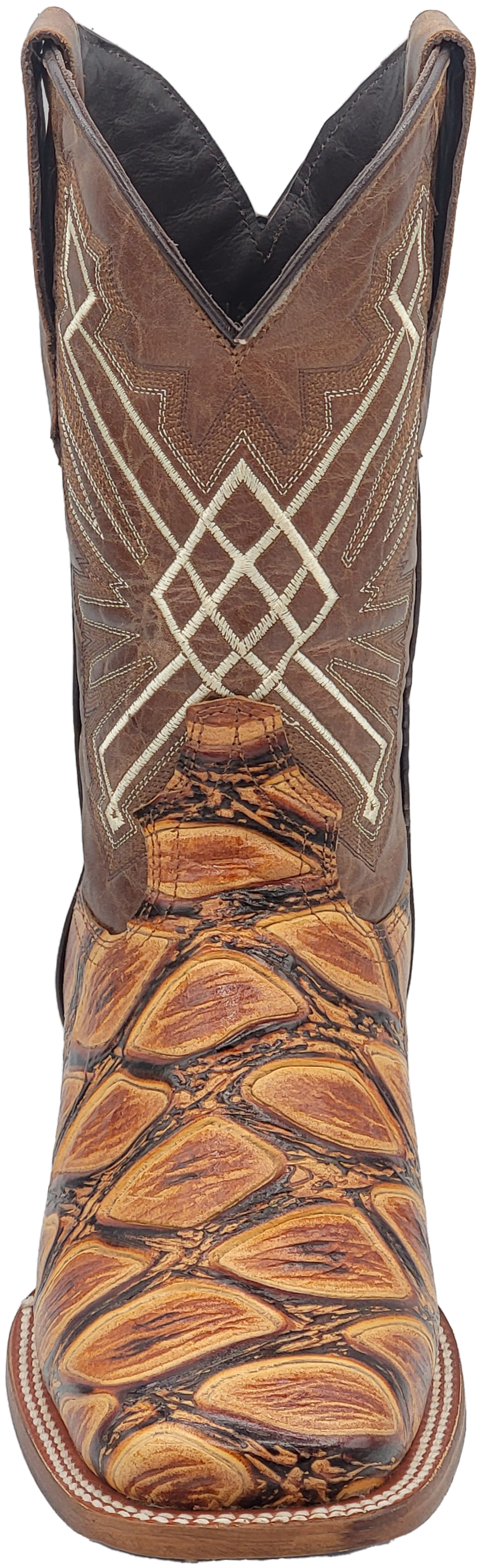 Silverton Pirarucu Print Leather Wide Square Toe Boots (Honey)