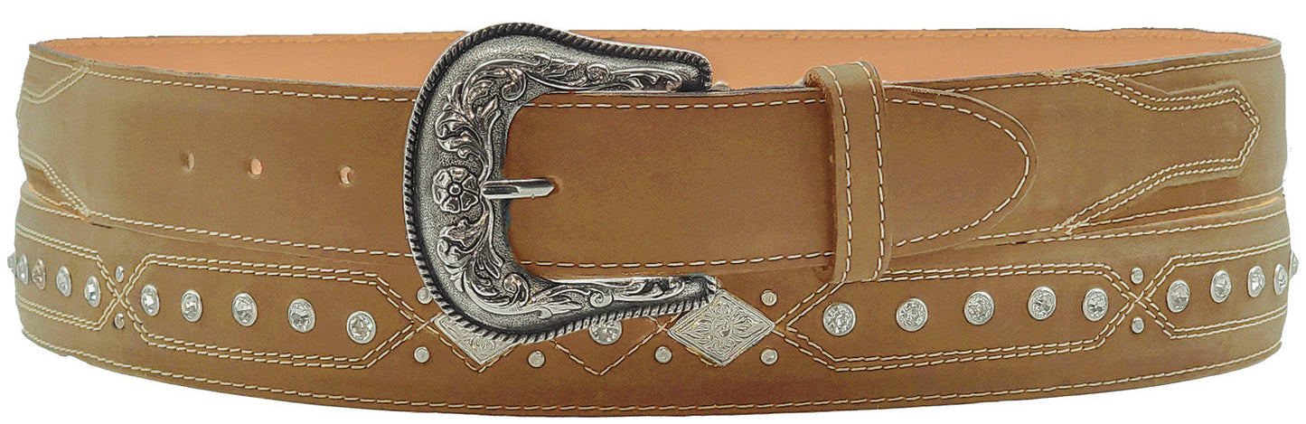 Silverton West Concho Diamond All Leather Studded Belt (Honey)